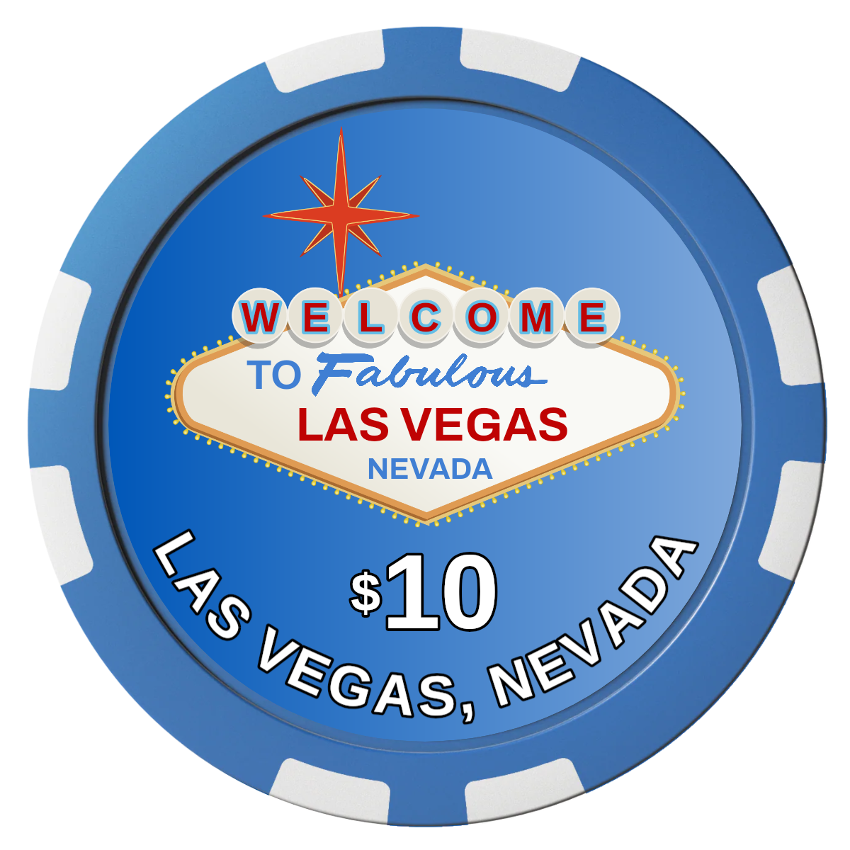 Vegas Sign Composite Poker Chips - Blue / 8 Stripe - Front