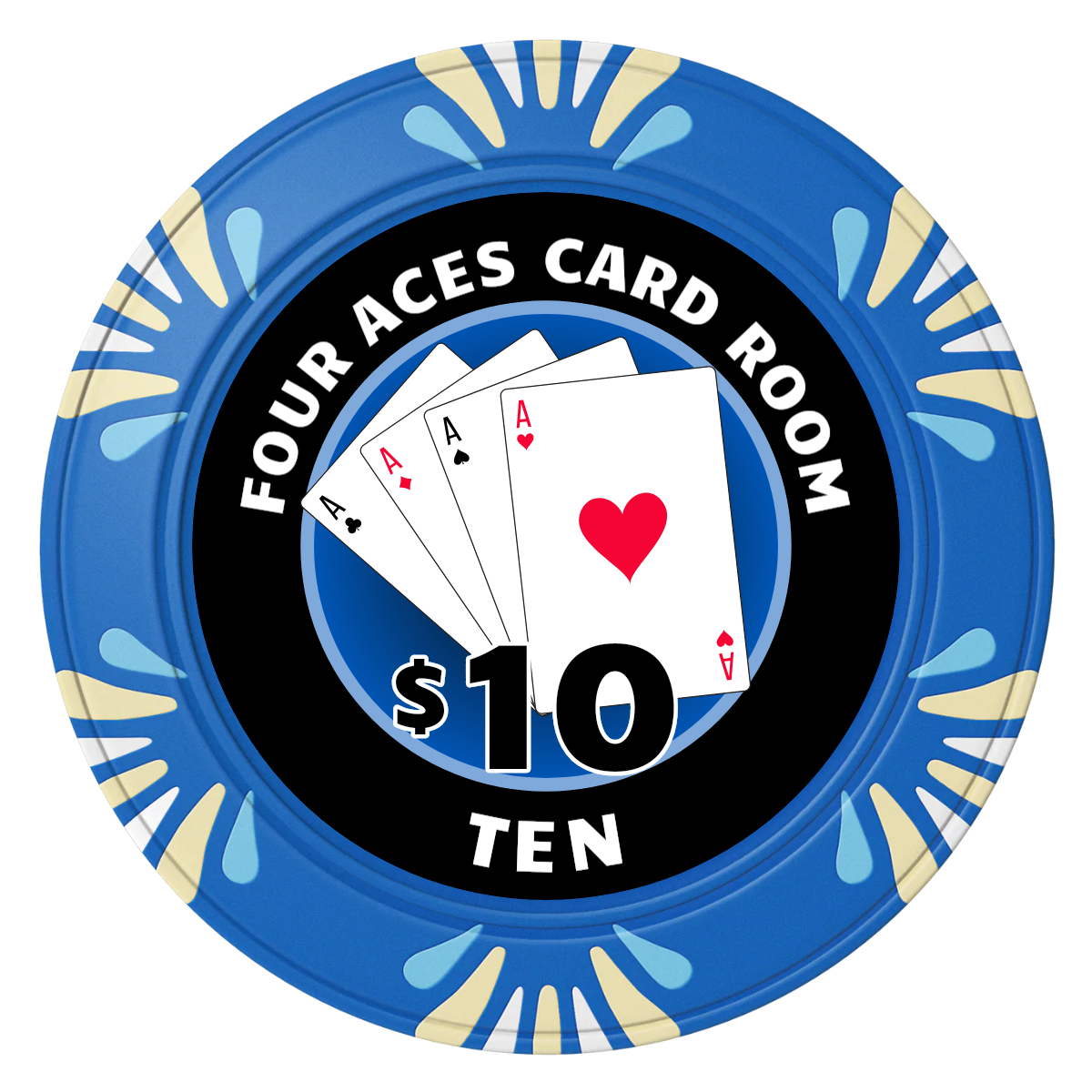 4 Aces Poker Room Clay Poker Chips - Blue / Macau / 40mm - Front