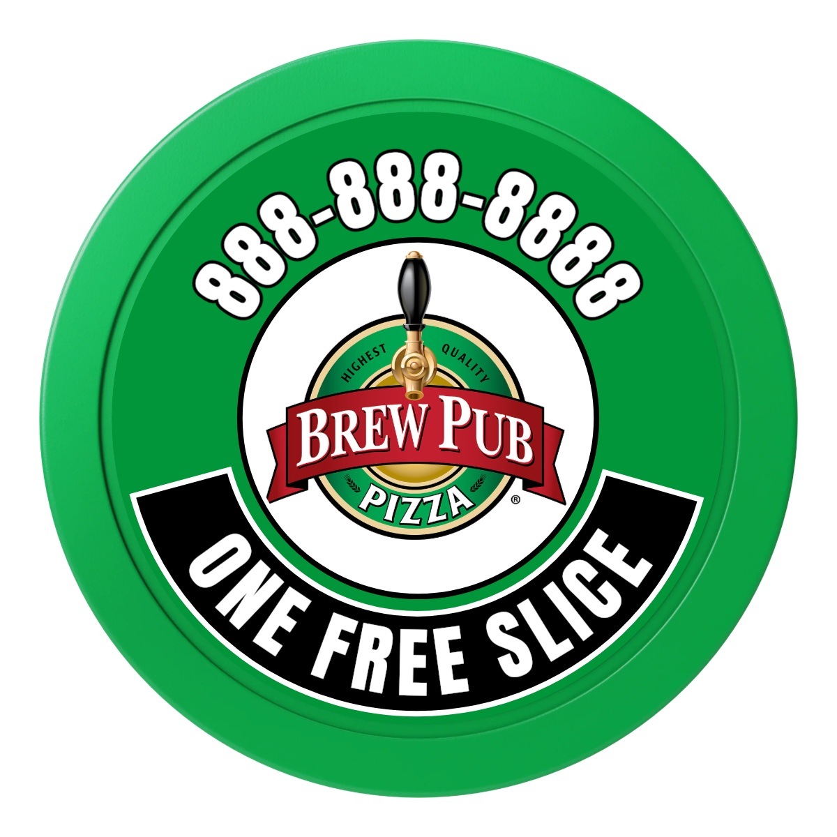 Brew Pub or Pizzeria with Logo 2" Oversized Poker Chip - Custom Dealer Button & Card Protector - Green - Front