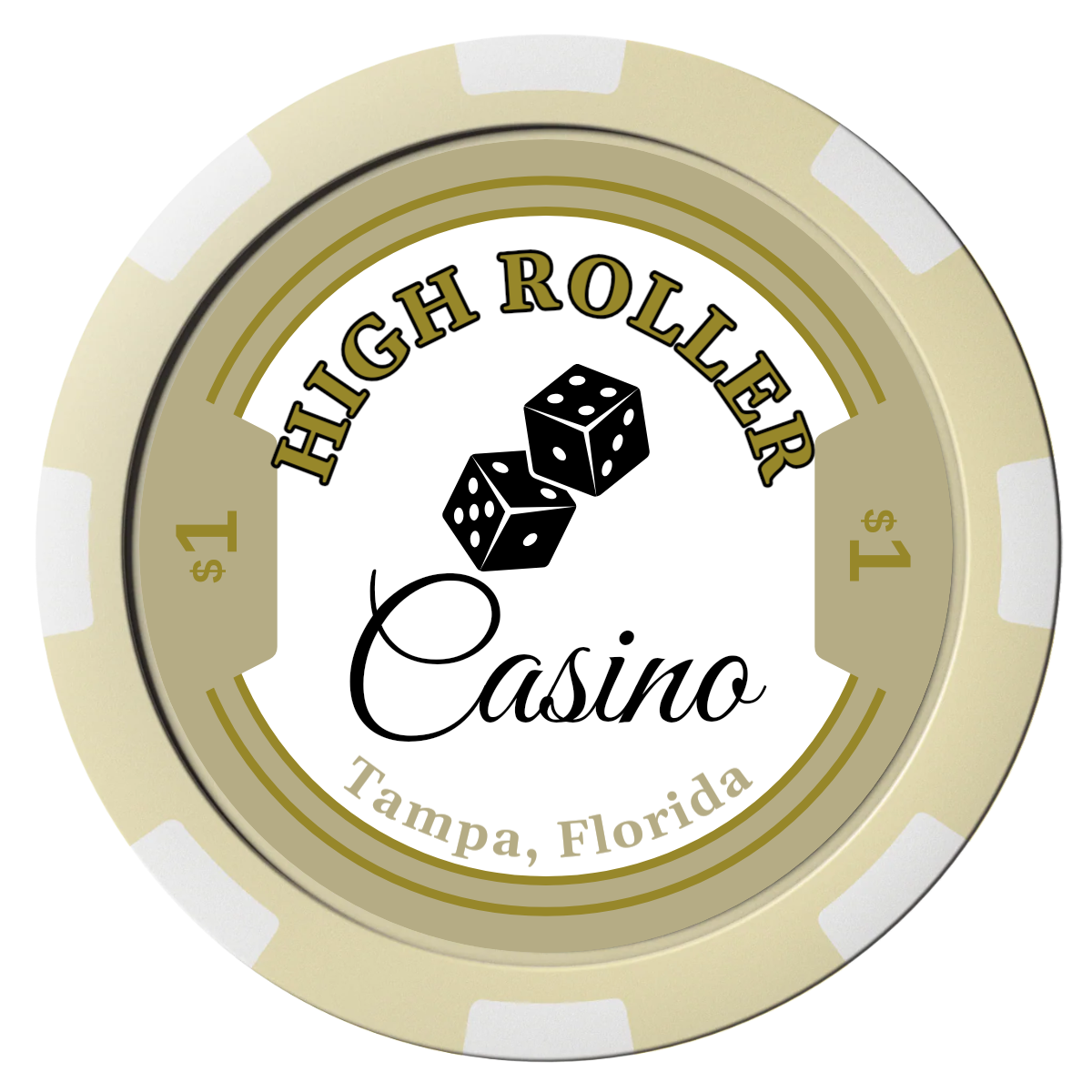 High Roller Casino Composite Poker Chips - Ivory / 8 Spot - Front