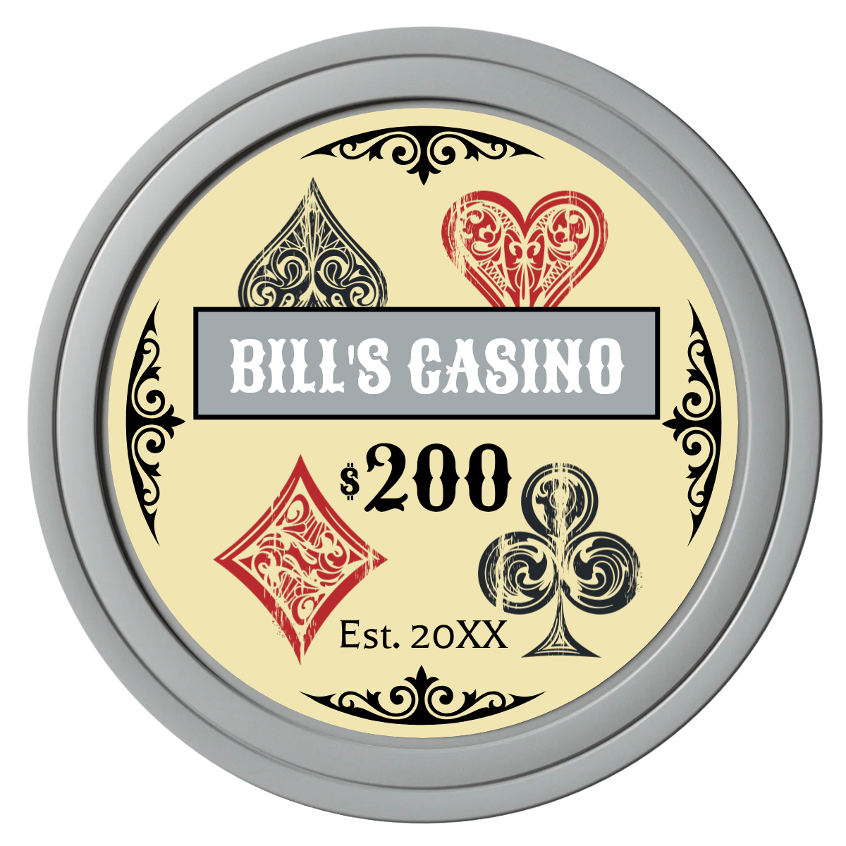 Vintage Four Suits Composite Poker Chips - Gray / Solid - Front