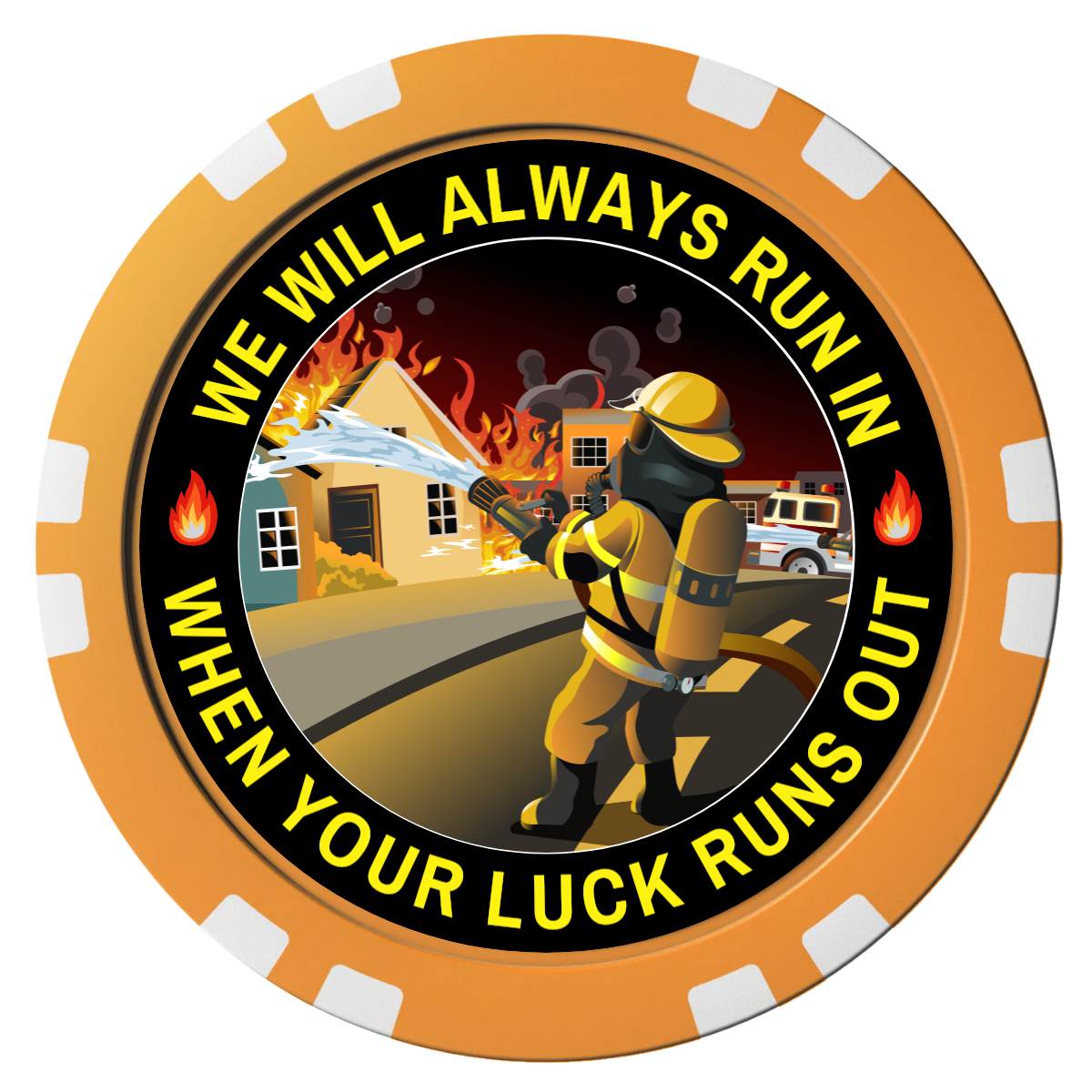 Firefighter Maltese Cross Composite Poker Chips - Orange / Double Stripe - Front