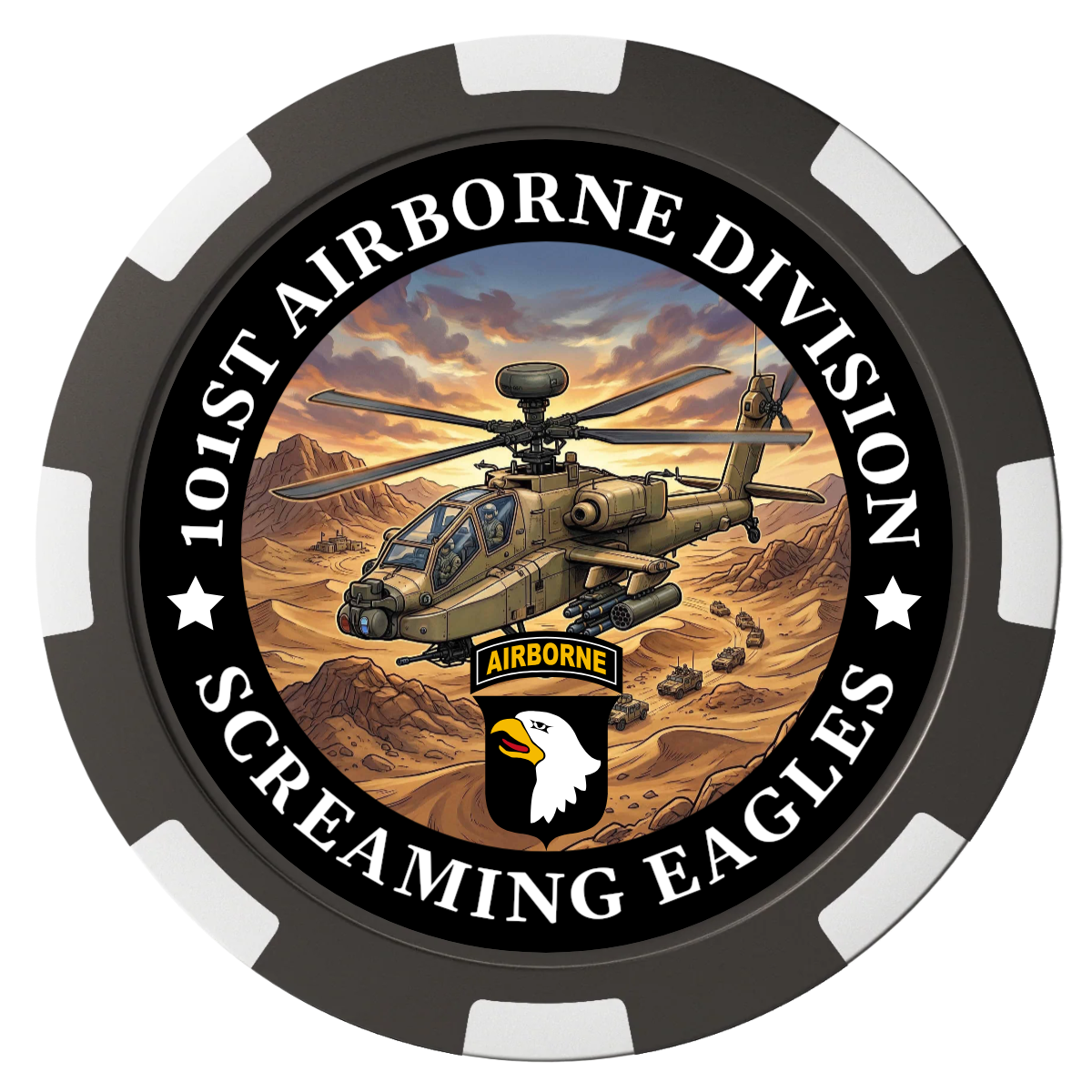 Army Airborne Magnetic Composite Poker Chips - Black / 8 Spot - Front