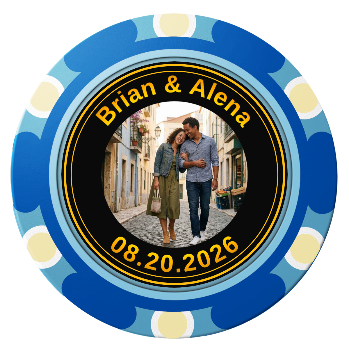 Save the Date Text Clay Poker Chips - Blue / Monte Carlo / 40mm - Back