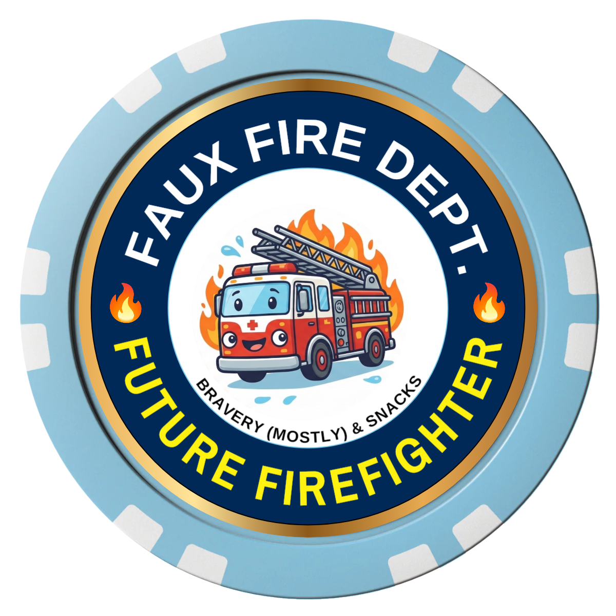 Future Firefighter Composite Poker Chips - Light Blue / Double Stripe - Front