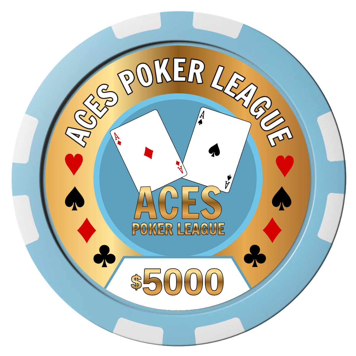Aces Poker League Composite Poker Chips - Light Blue / 8 Stripe - Front