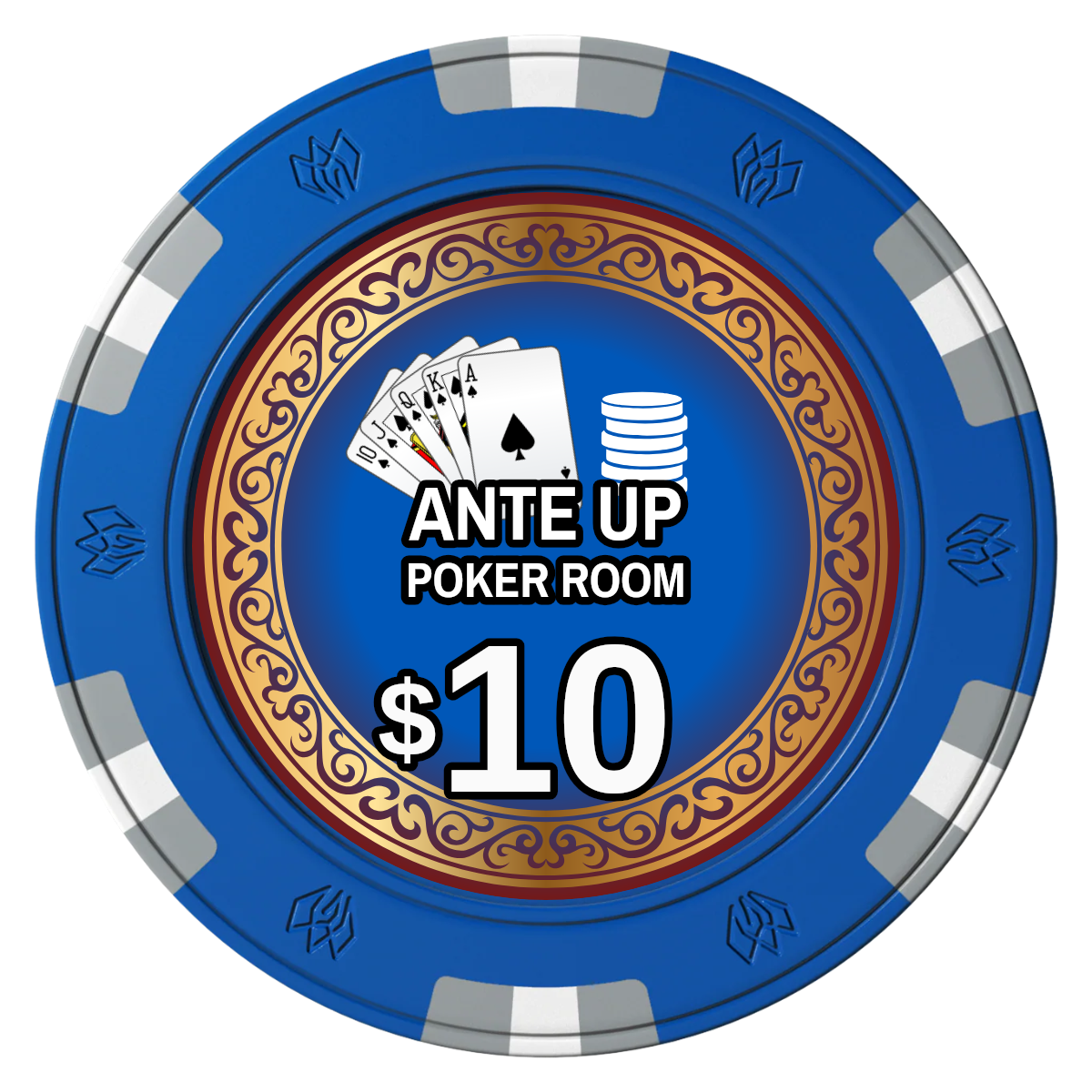 Ante Up Poker Room Clay Poker Chips - Blue / 6 Spot Gem / 40mm - Back