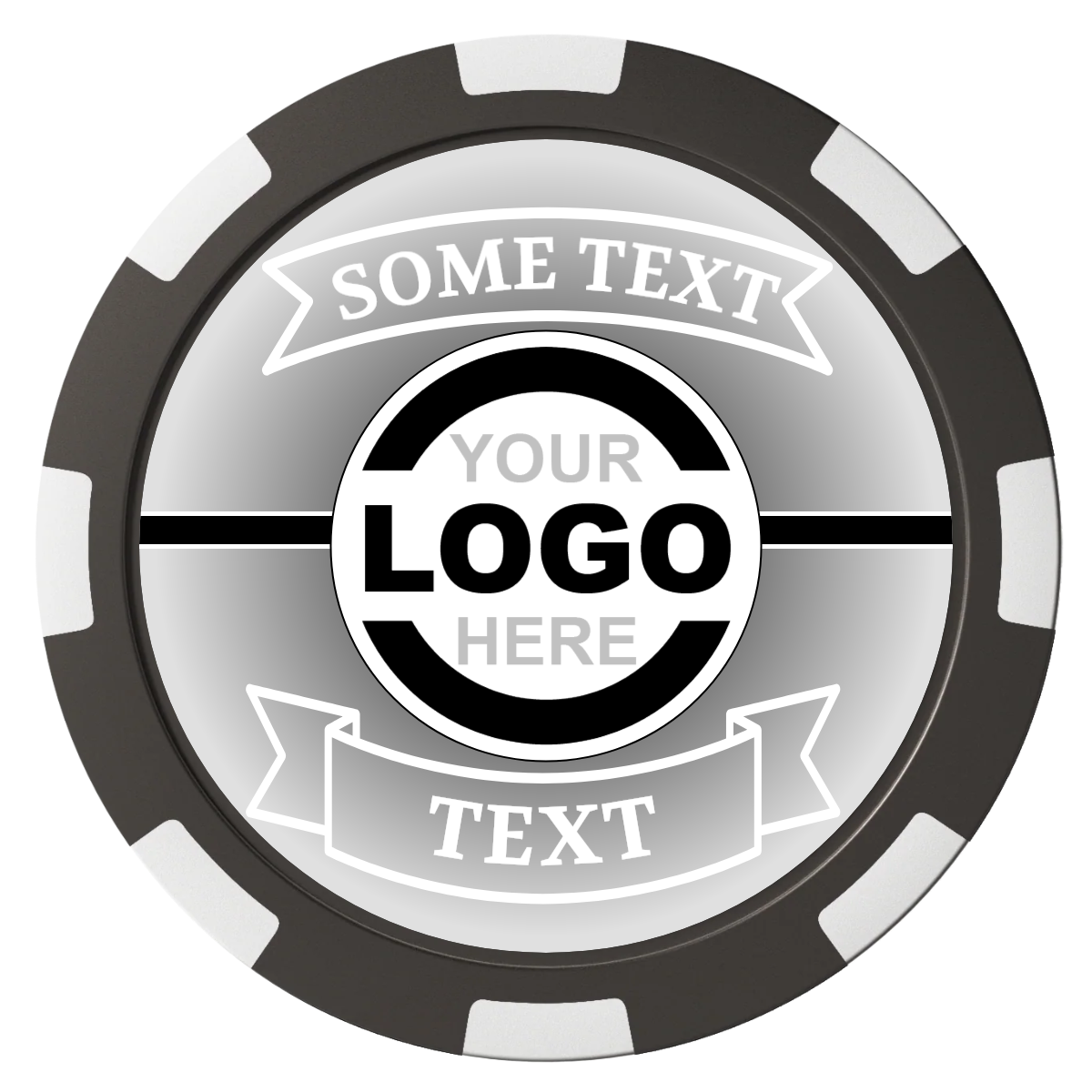 Double Banner Composite Poker Chips - Black / 8 Spot - Front