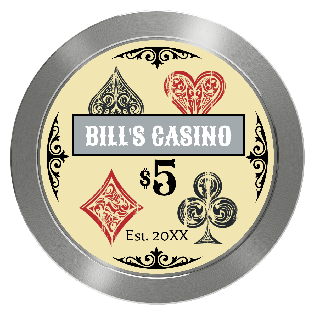 Vintage Four Suits Aluminum Poker Chips - Silver - Back