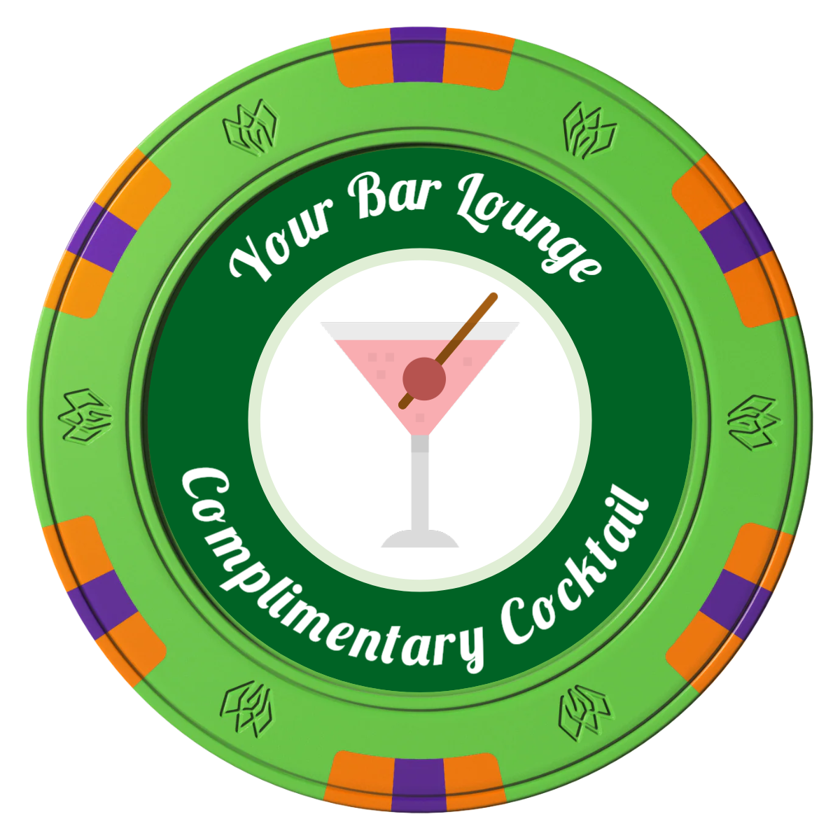 Fancy Drink Clay Poker Chips - Green / 6 Spot Gem / 40mm - Front