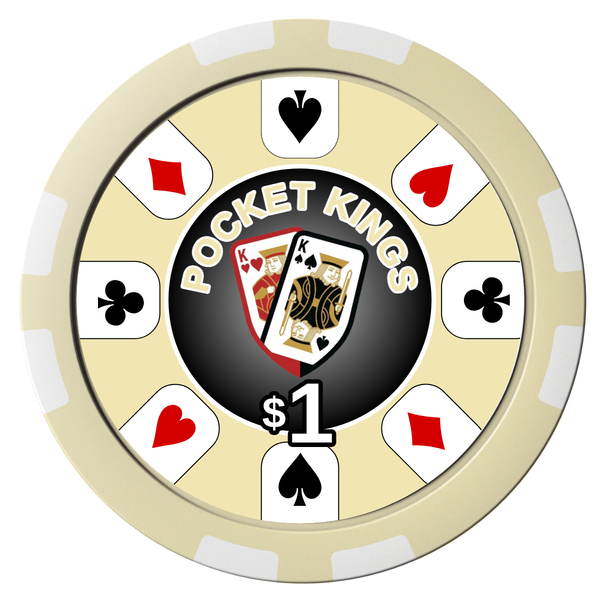 Pocket Kings Composite Poker Chips - Ivory / 8 Stripe - Front