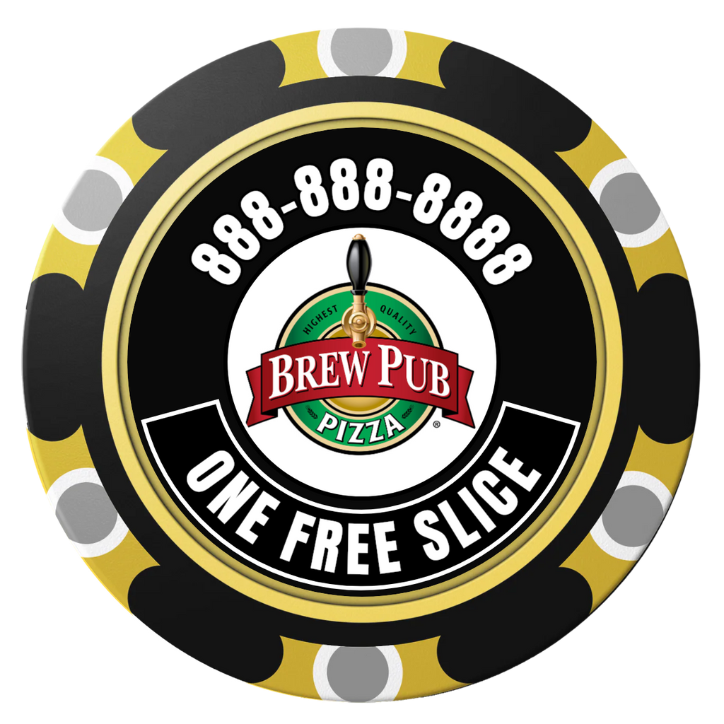 Brew Pub or Pizzeria with Logo Clay Poker Chips - Black / Monte Carlo / 40mm - Front