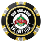 Brew Pub or Pizzeria with Logo Clay Poker Chips - Black / Monte Carlo / 40mm - Front