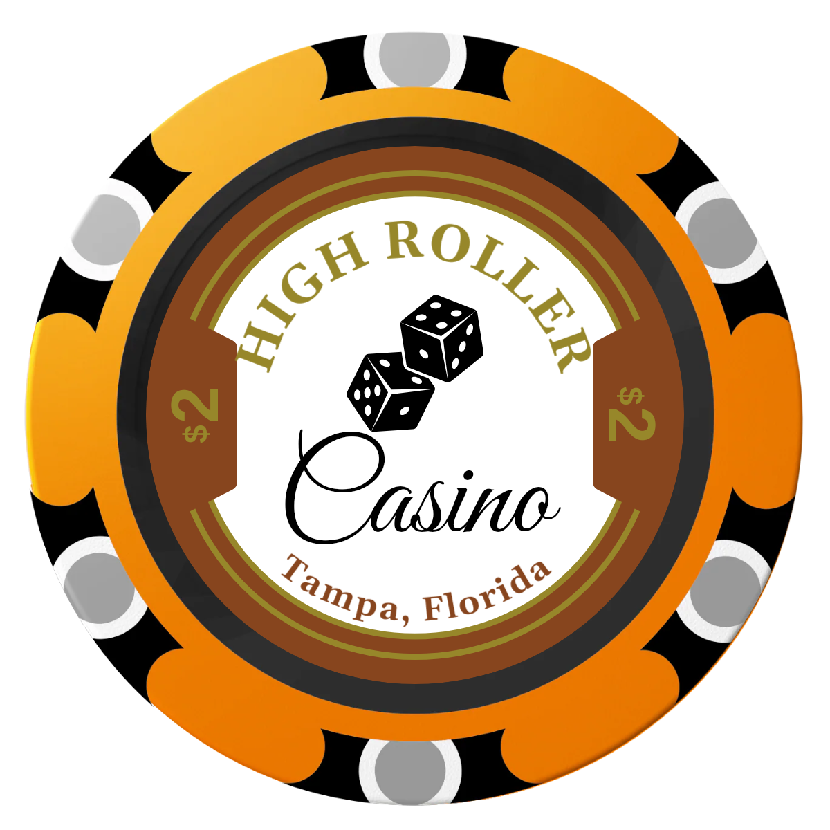 High Roller Casino Clay Poker Chips - Orange / Monte Carlo / 40mm - Front