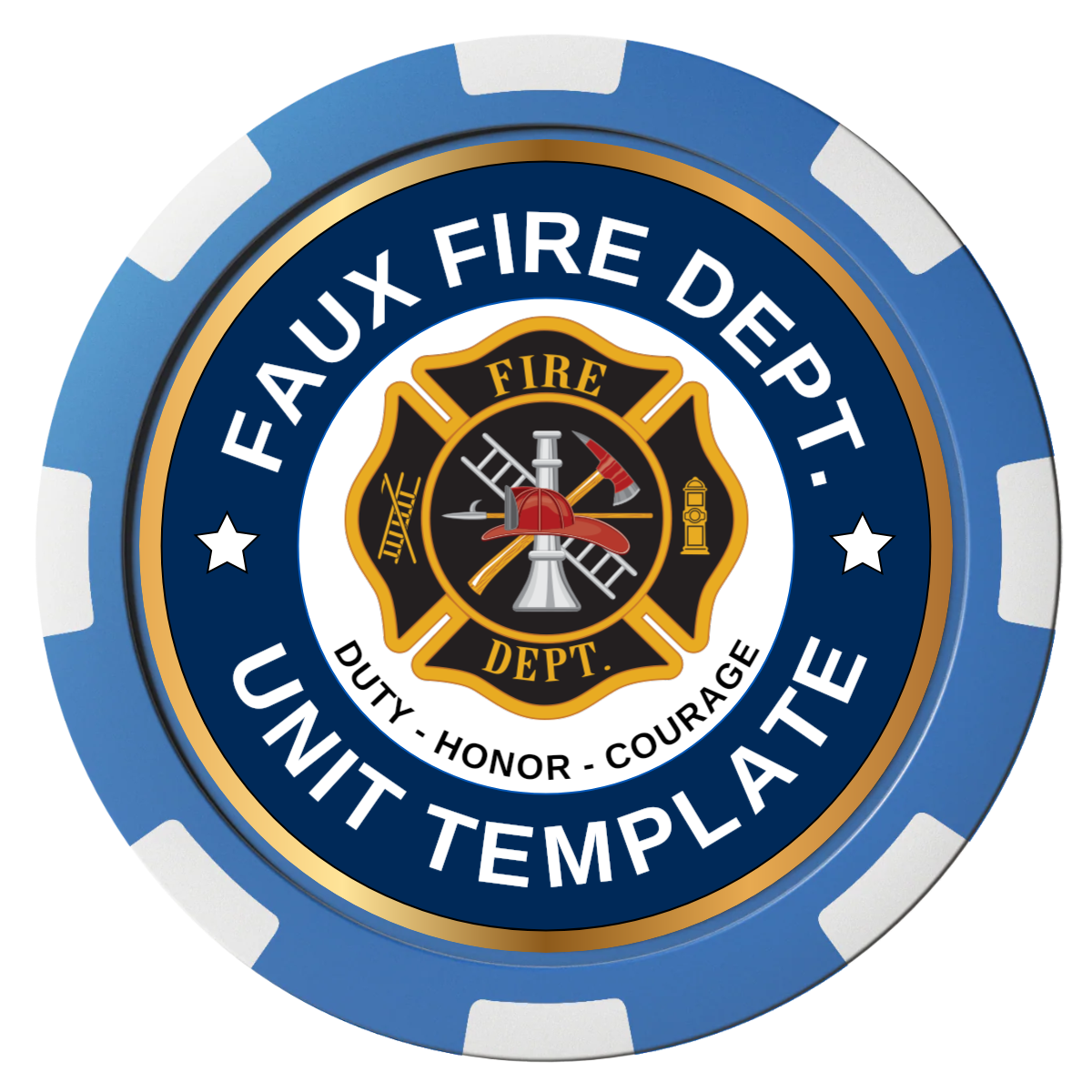 Faux Fire Dept. #01 Magnetic Composite Poker Chips - Blue / 8 Spot - Back