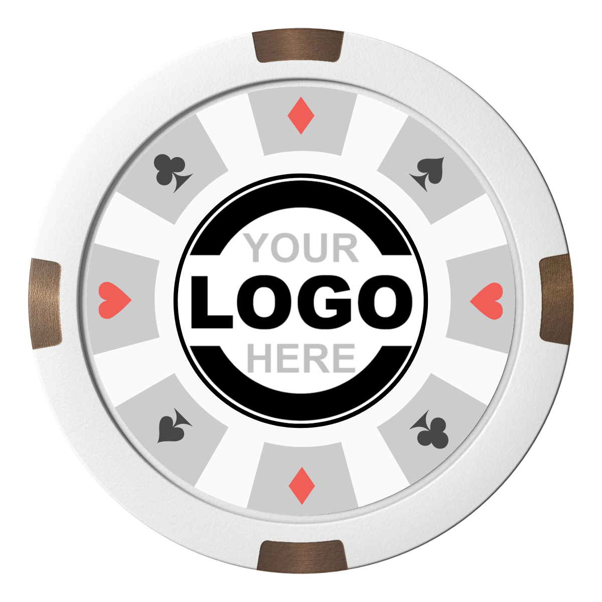 Suit 8 Your Logo Composite & Metal Hybrid Poker Chips - White - Front