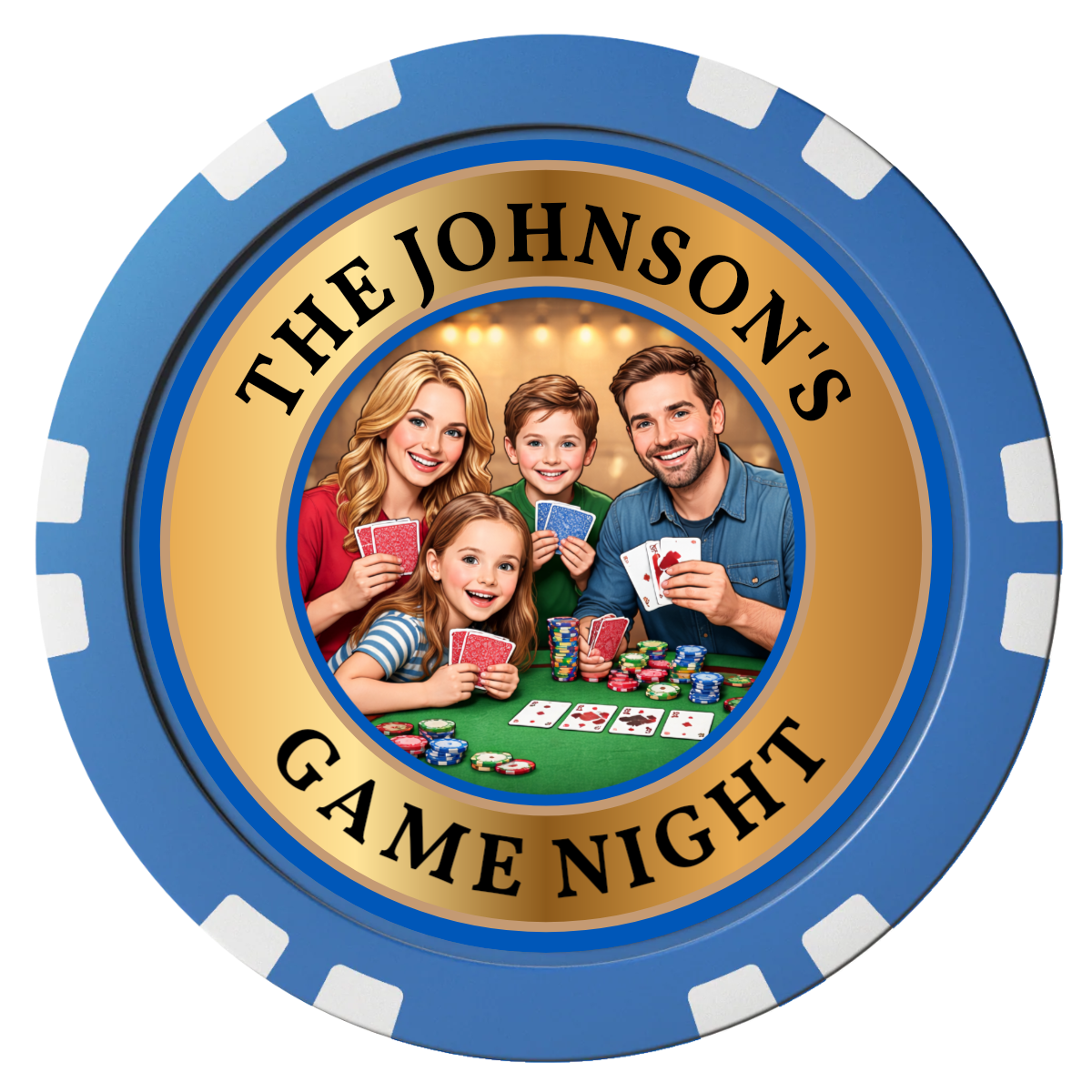 Family Game Night Composite Poker Chips - Blue / Double Stripe - Front