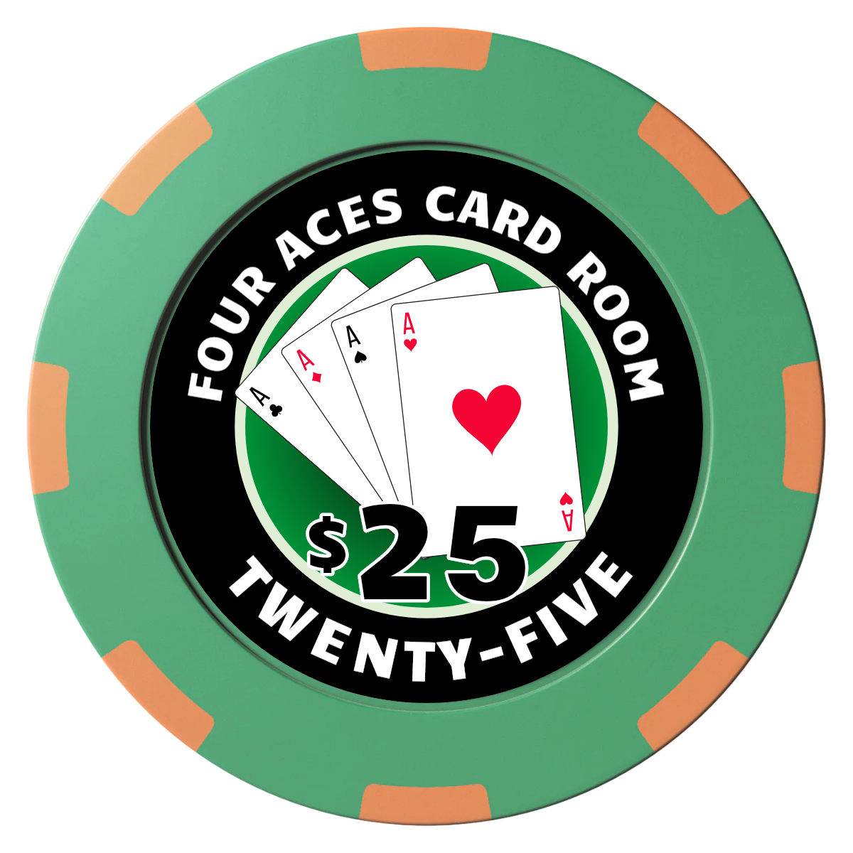 4 Aces Poker Room Clay Poker Chips - Green / 8 Spot (2 Tone) / 40mm - Front