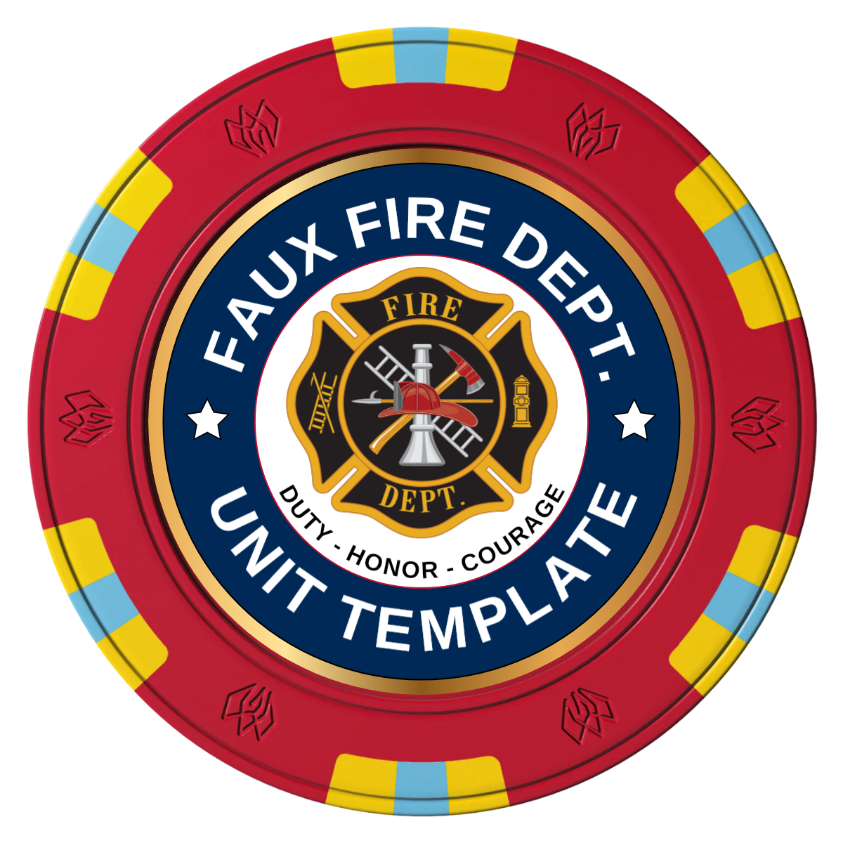 Faux Fire Dept. #01 Clay Poker Chips - Red / 6 Spot Gem / 43mm - Front