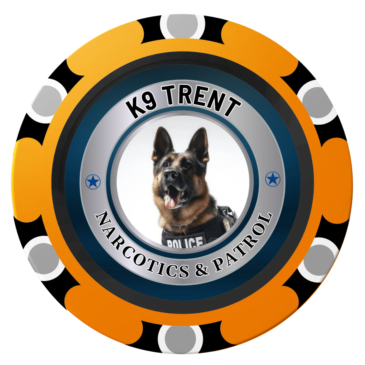 K-9 Trent Clay Poker Chips - Orange / Monte Carlo / 40mm - Front