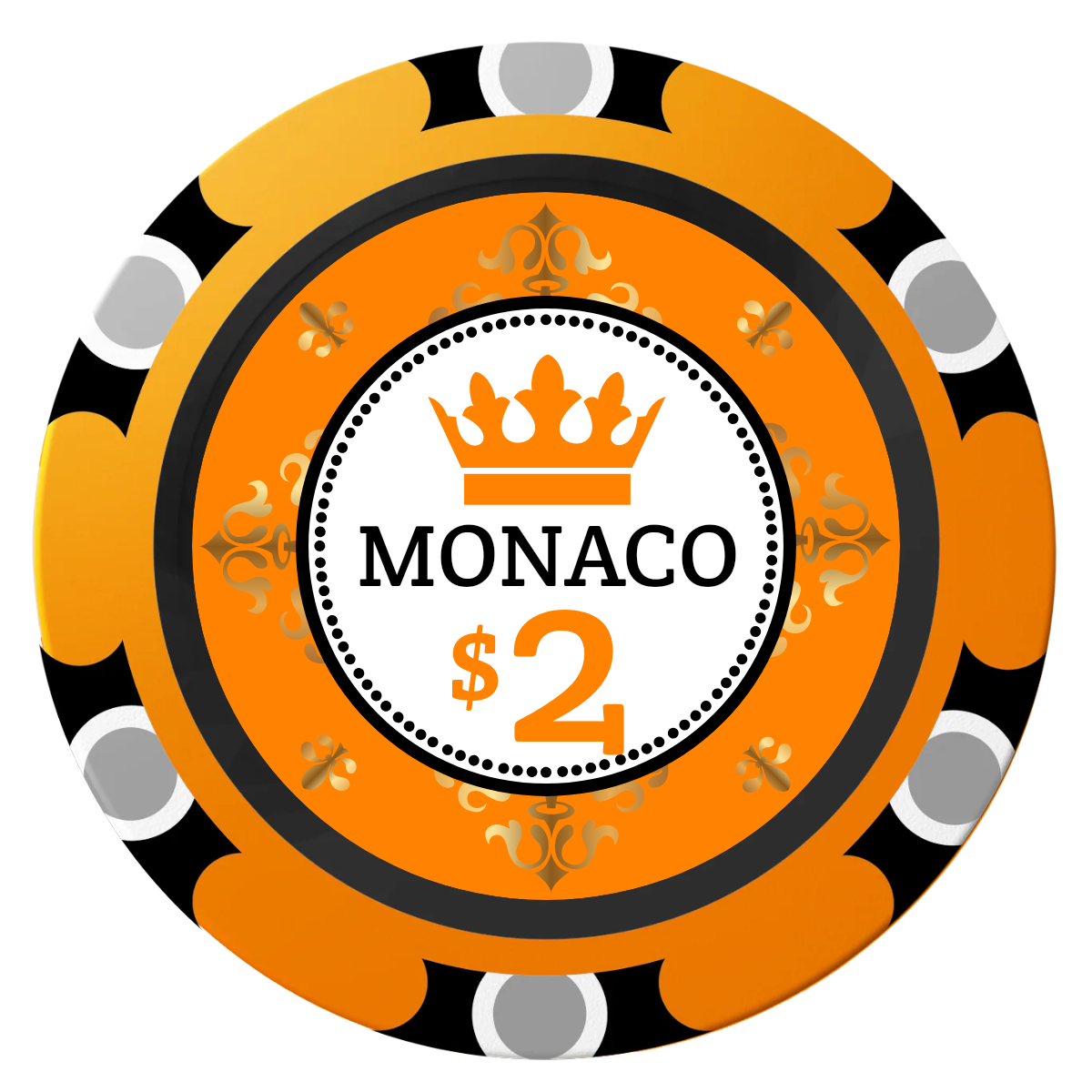 Monaco #001 Clay Poker Chips - Orange / Monte Carlo / 40mm - Front