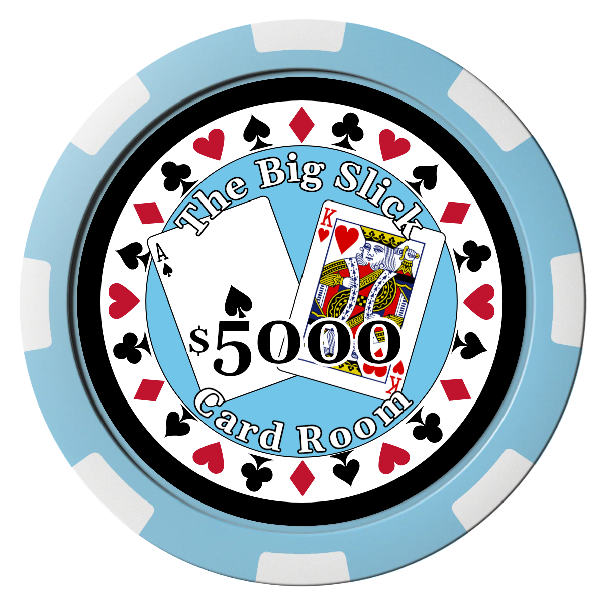 AK Big Slick Composite Poker Chips - Light Blue / 8 Spot - Front