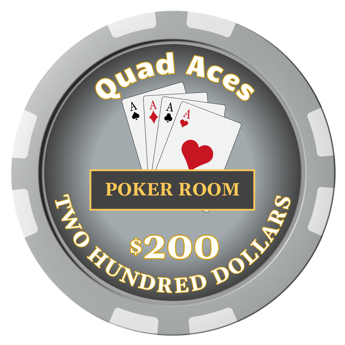 Quad Aces Composite Poker Chips - Gray / 8 Stripe - Front