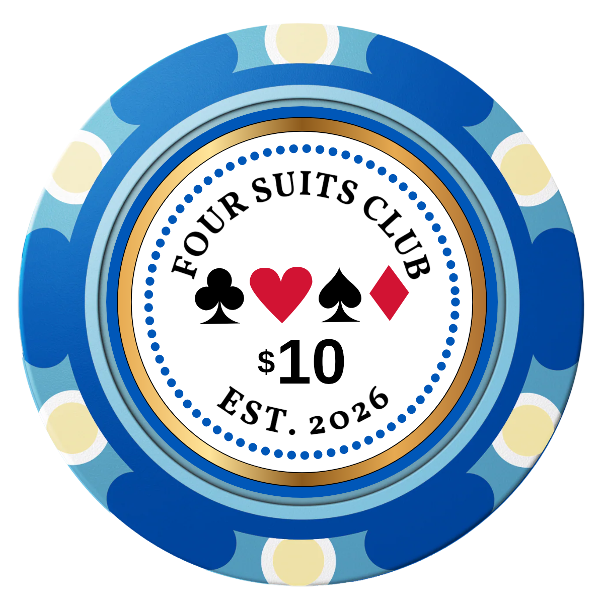 Fours Suits Club Clay Poker Chips - Blue / Monte Carlo / 40mm - Front