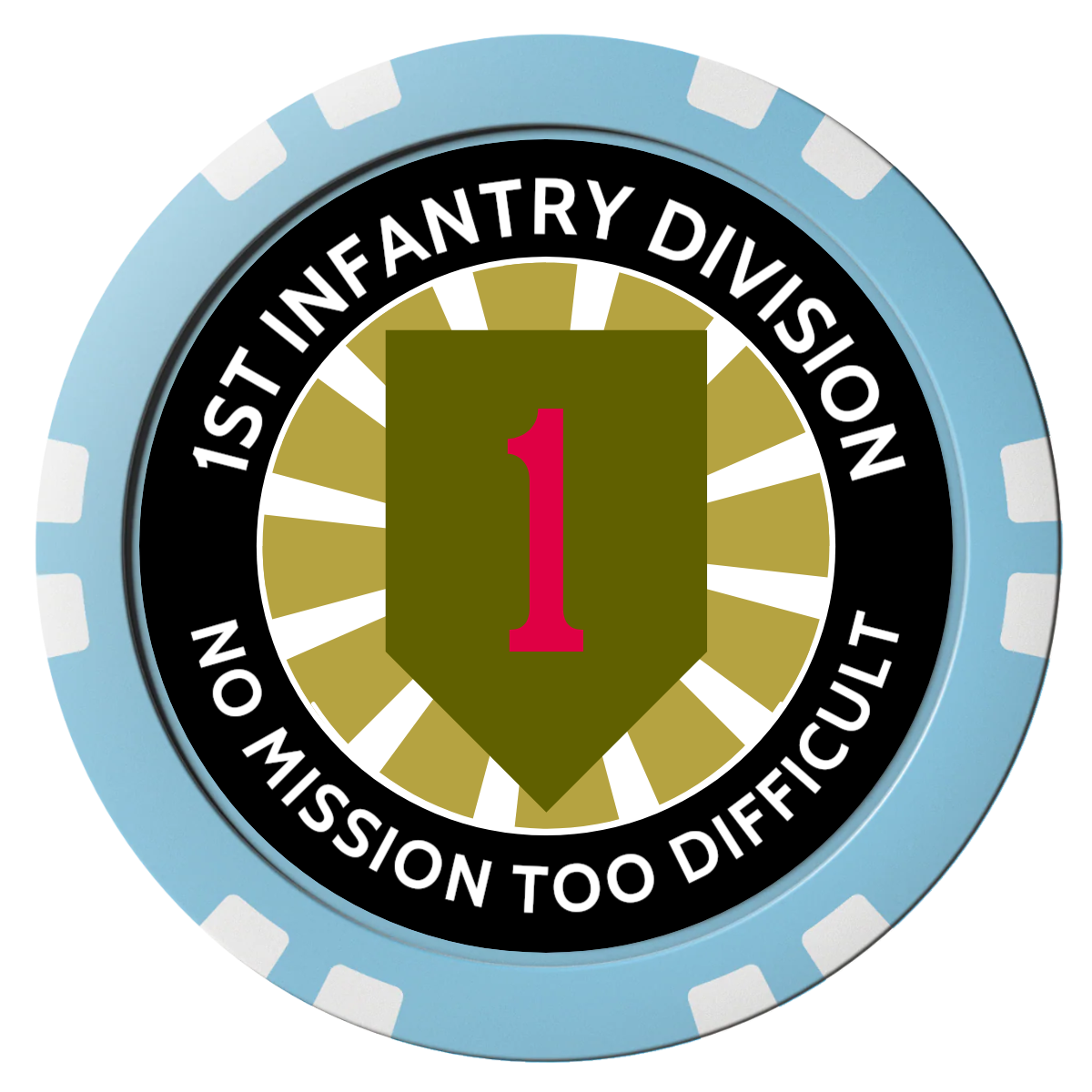 1st Infantry Division Composite Poker Chips - Light Blue / Double Stripe - Front