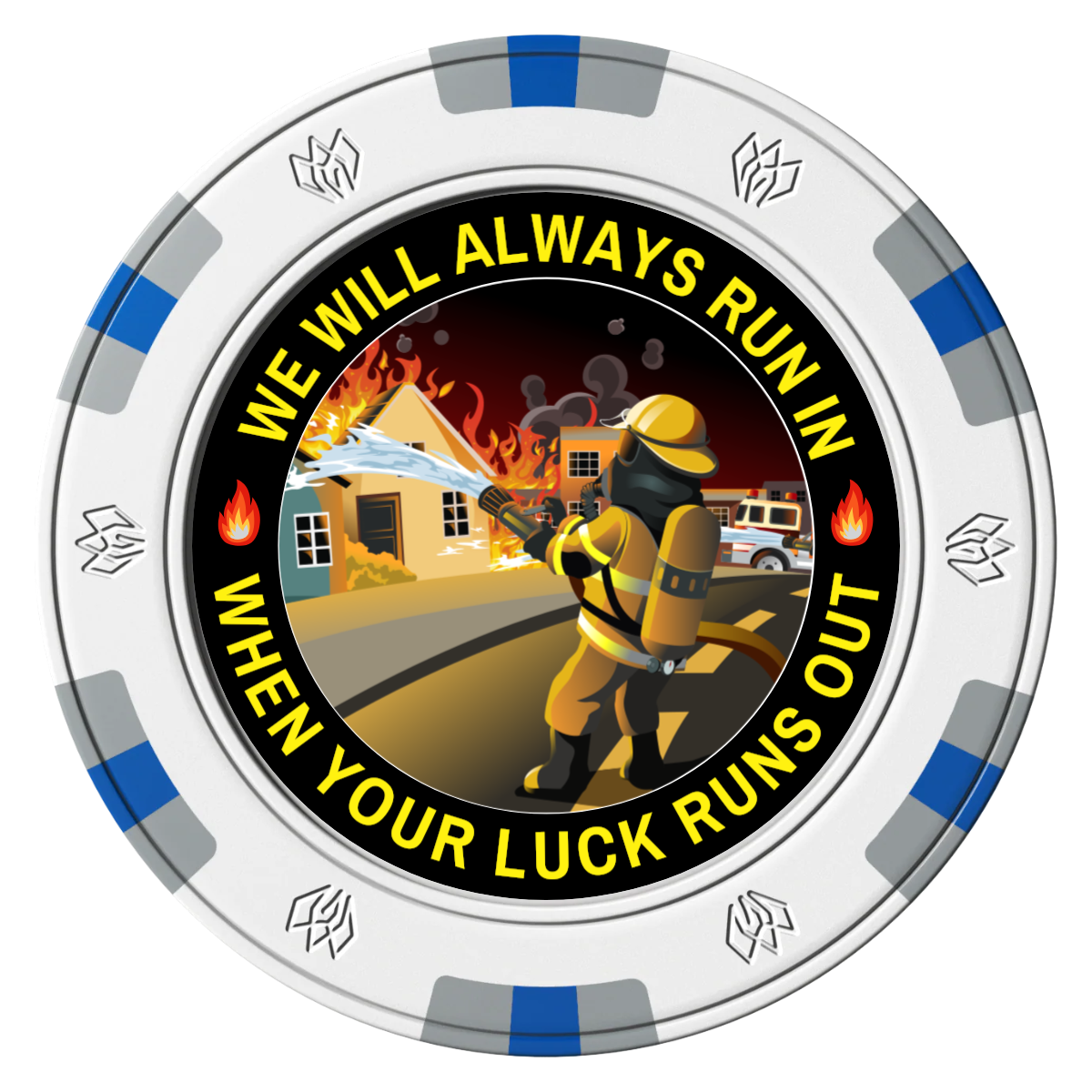 Firefighter Maltese Cross Clay Poker Chips - White / 6 Spot Gem / 40mm - Front