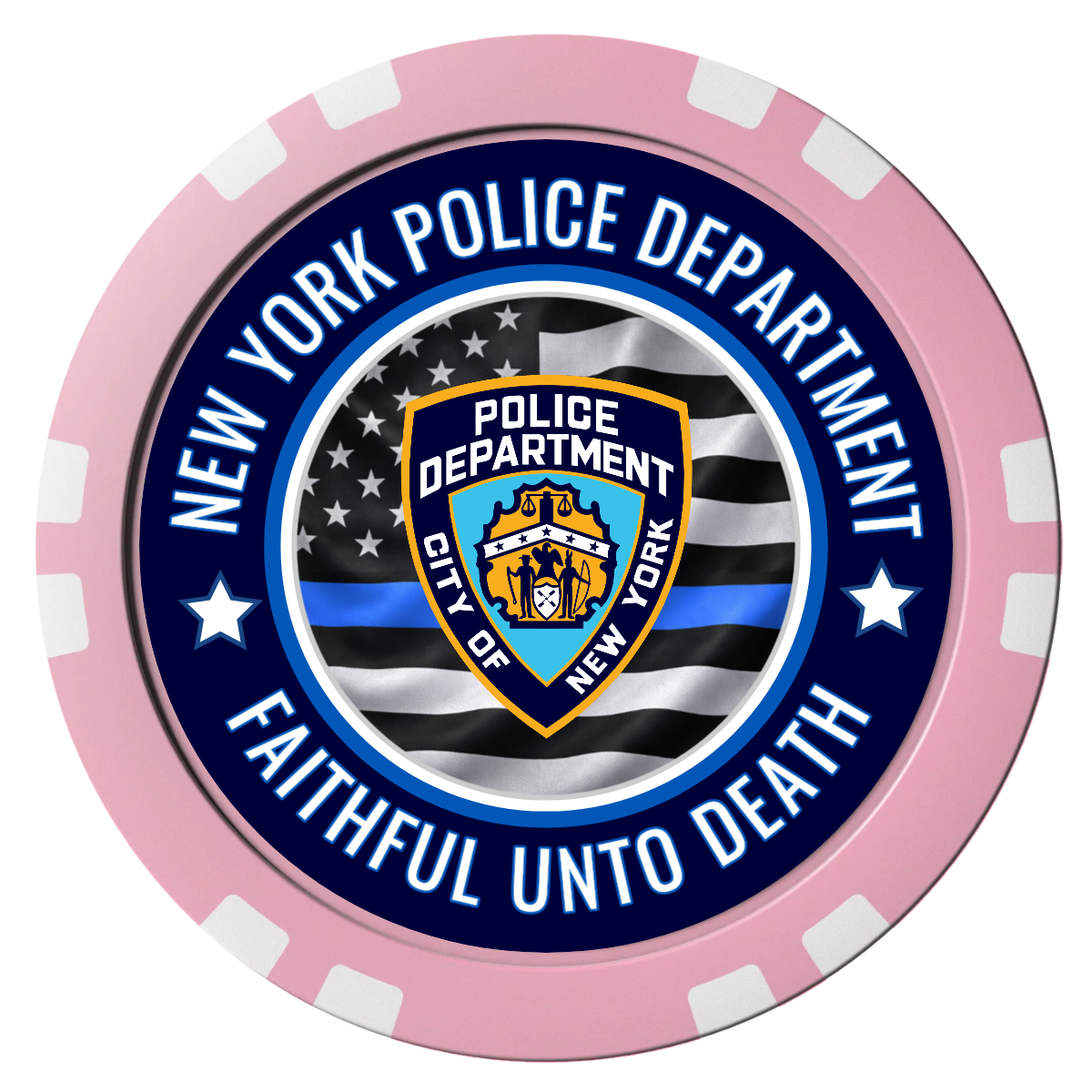 NYPD Safe and Fair Composite Poker Chips - Pink / Double Stripe - Front