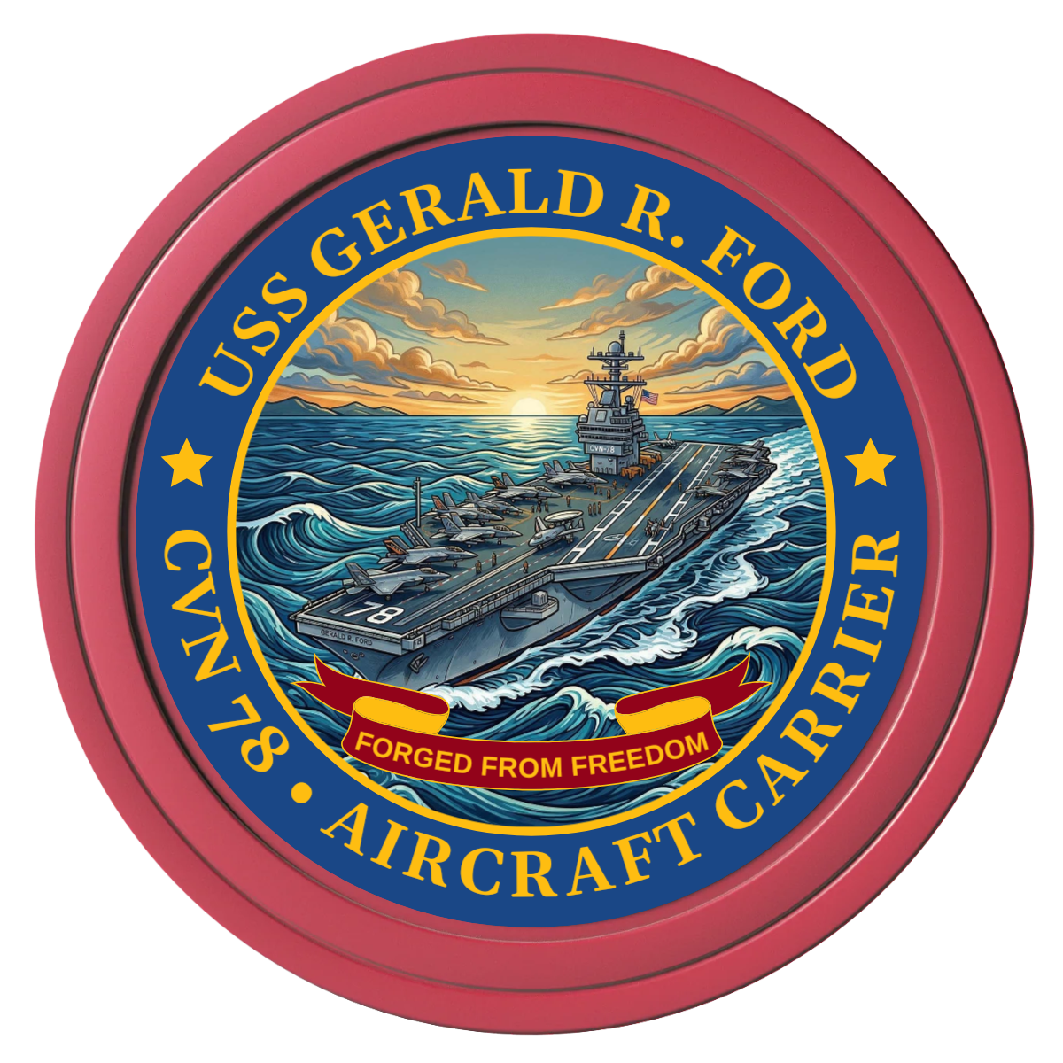 Navy USS Gerald Ford Composite Poker Chips - Red / Solid - Front