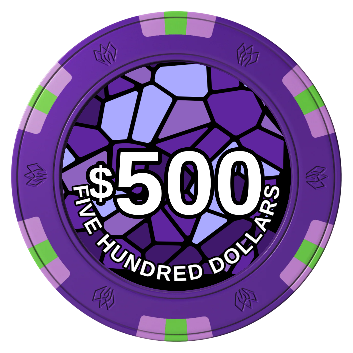 Stained Glass Clay Poker Chips - Purple / 6 Spot Gem / 43mm - Front