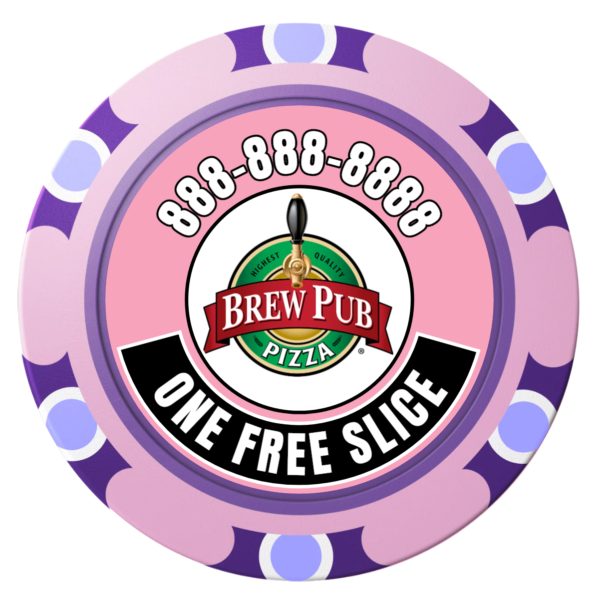 Brew Pub or Pizzeria with Logo Clay Poker Chips - Pink / Monte Carlo / 40mm - Front