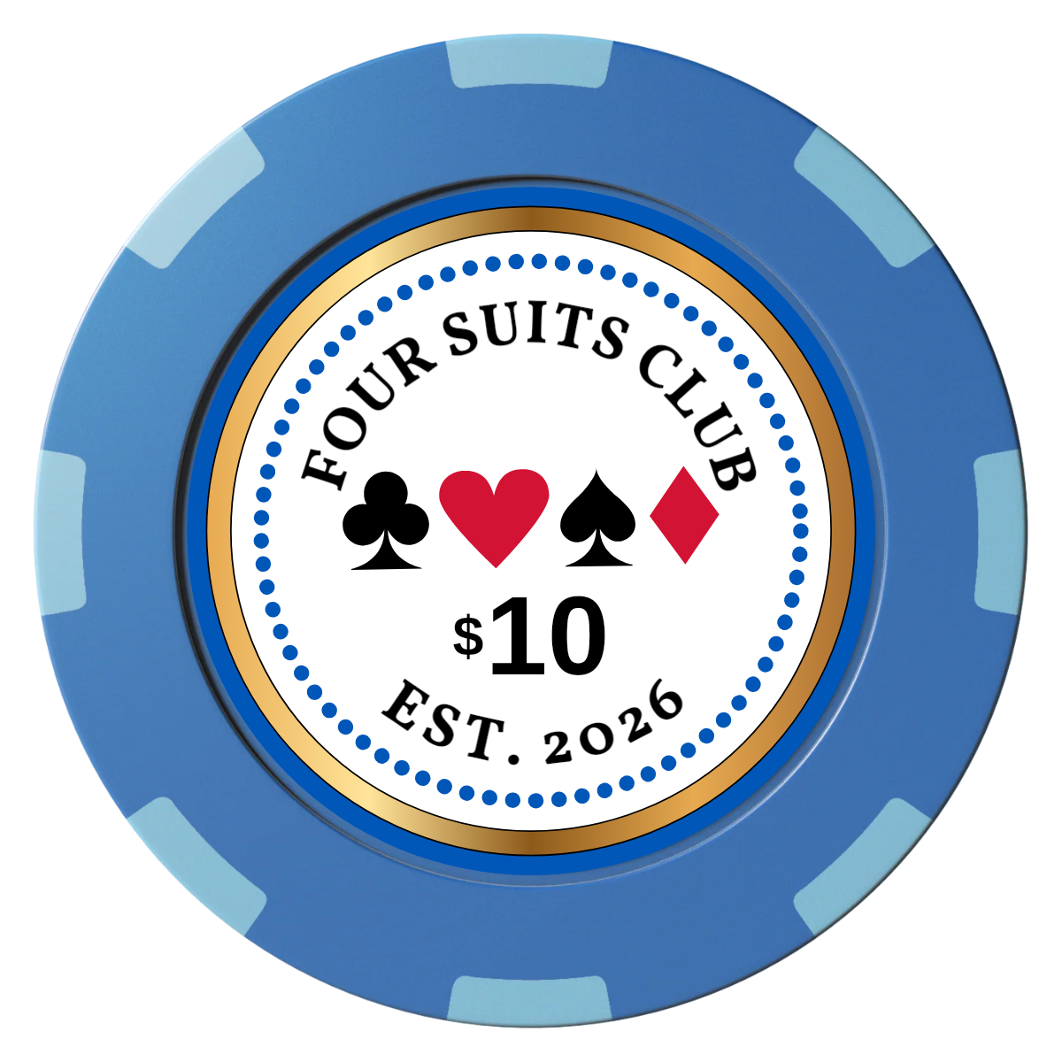 Fours Suits Club Clay Poker Chips - Blue / 8 Spot (2 Tone) / 40mm - Front