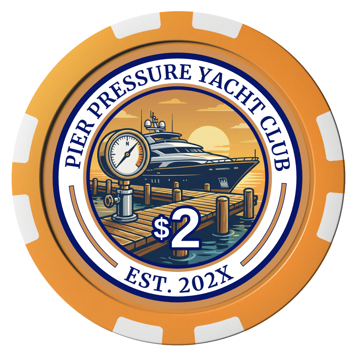 Anchor Down Card Room Composite Poker Chips - Orange / 8 Stripe - Front