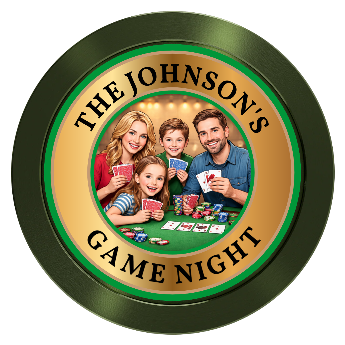 Family Game Night Aluminum Poker Card Guards - Green - Front