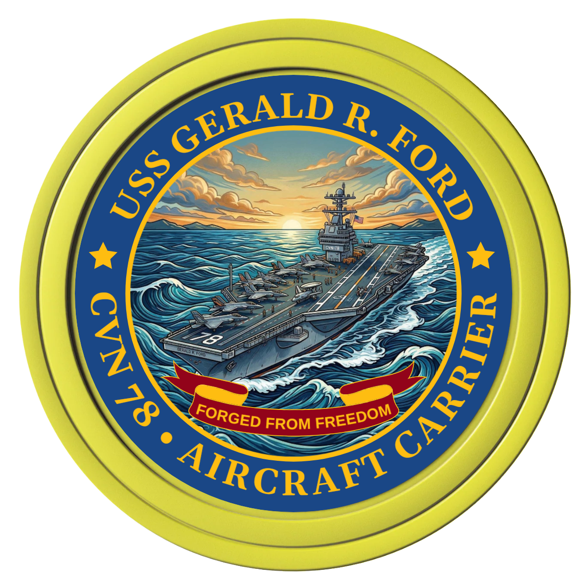 Navy USS Gerald Ford Composite Poker Chips - Yellow / Solid - Front