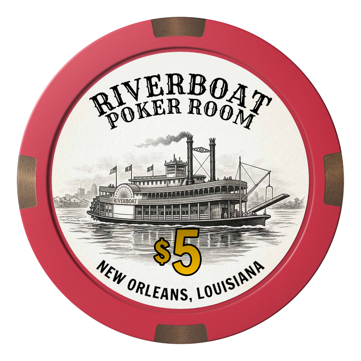 Riverboat Poker Room Composite & Metal Hybrid Poker Chips - Red - Front