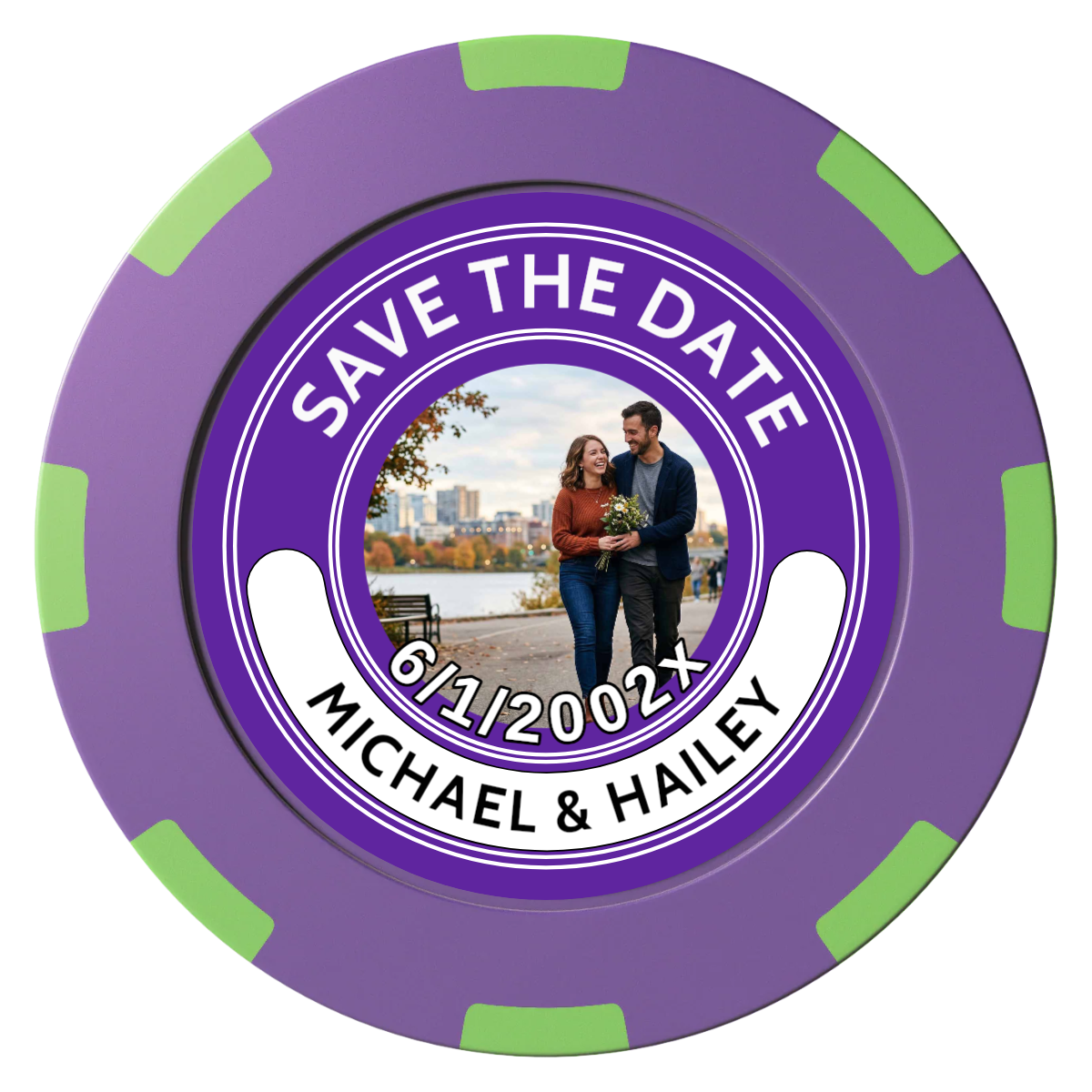 Save the Date Photo QR Code Clay Poker Chips - Purple / 8 Spot (2 Tone) / 40mm - Front