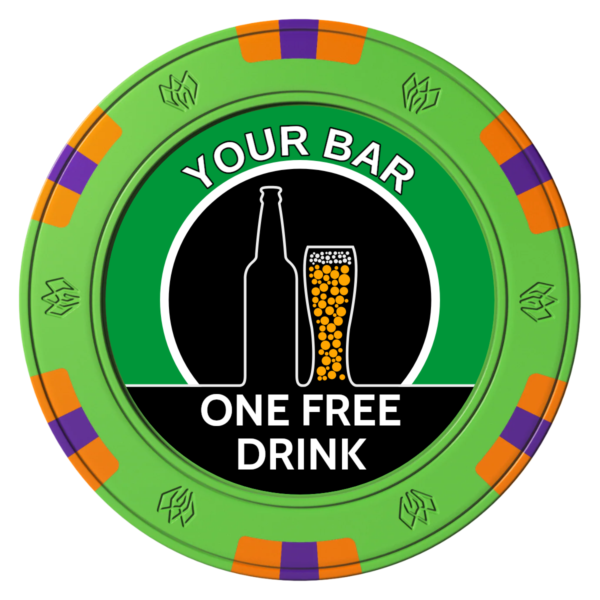 Beer and Glass Clay Poker Chips - Green / 6 Spot Gem / 40mm - Front