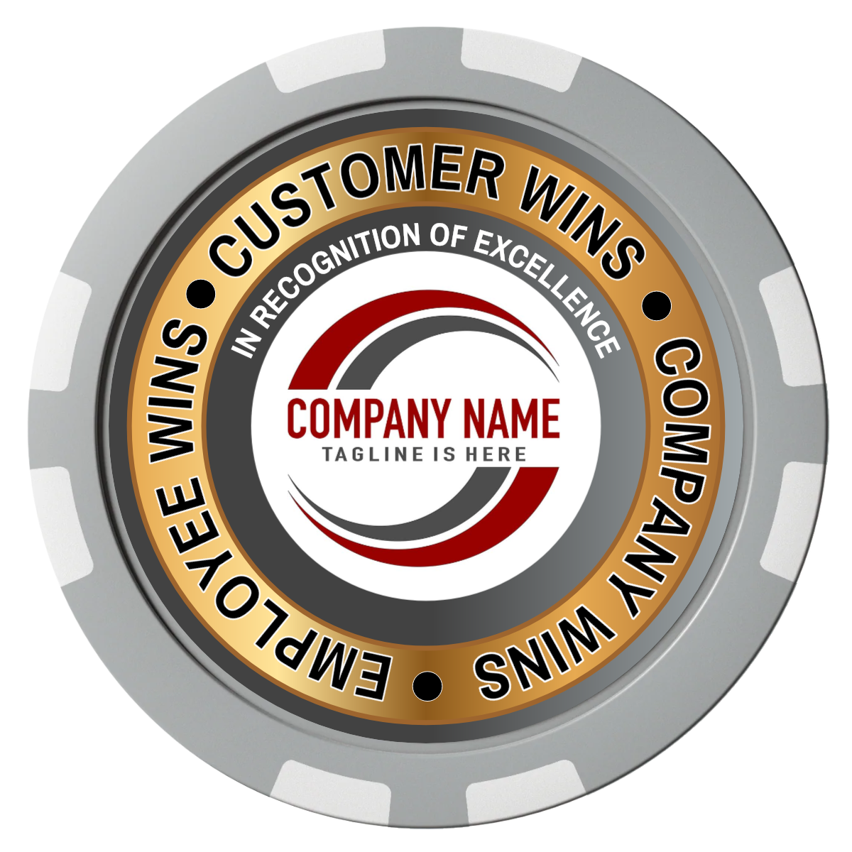 Gold Standard Composite Poker Chips - Gray / 8 Stripe - Front