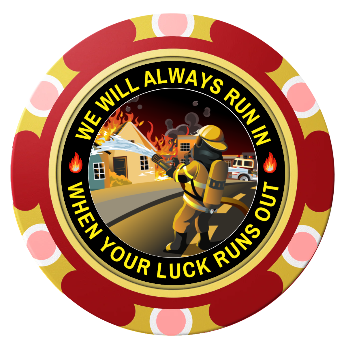 Firefighter Maltese Cross Clay Poker Chips - Red / Monte Carlo / 40mm - Front