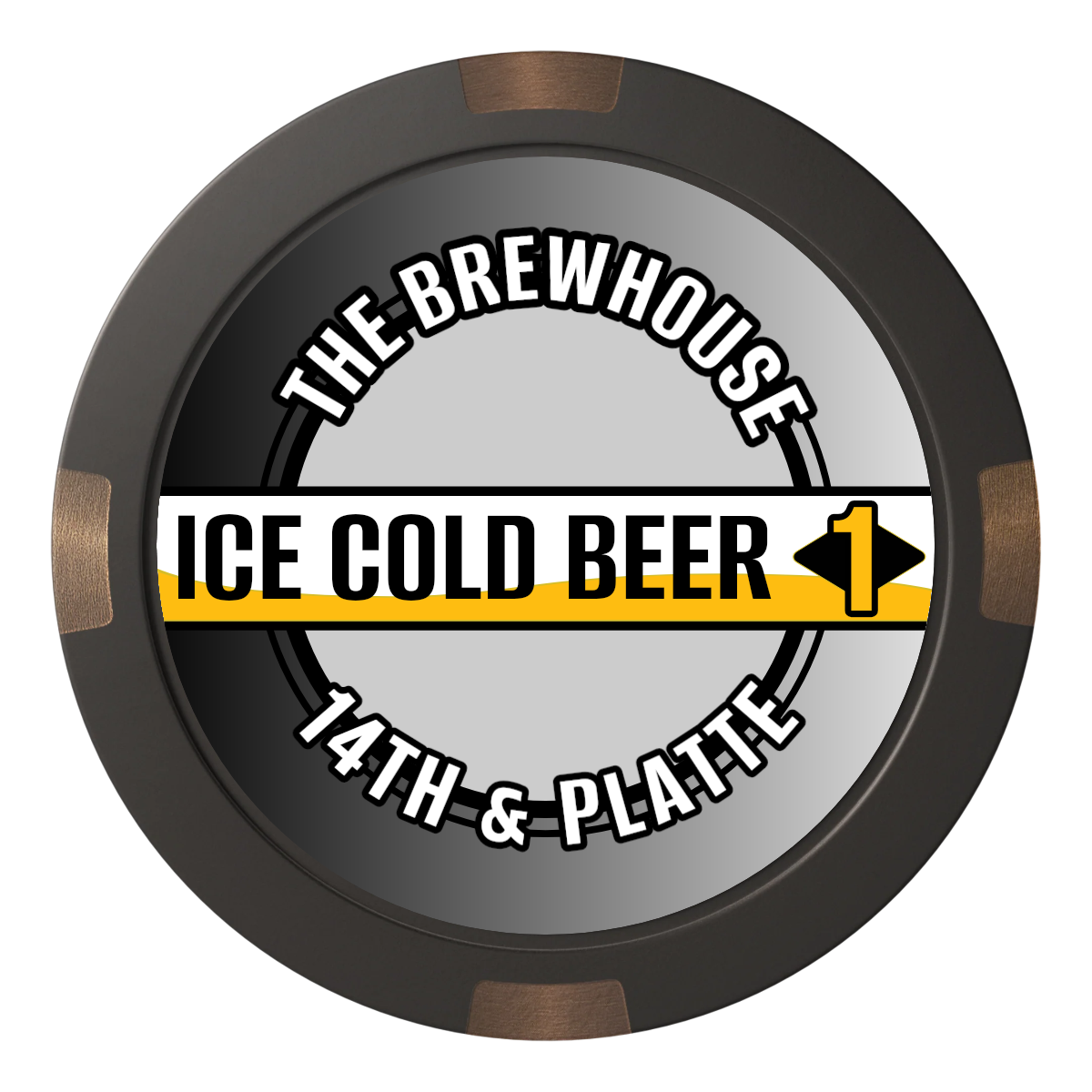 Ice Cold Beer Drink Token Composite & Metal Hybrid Poker Chips - Black - Front