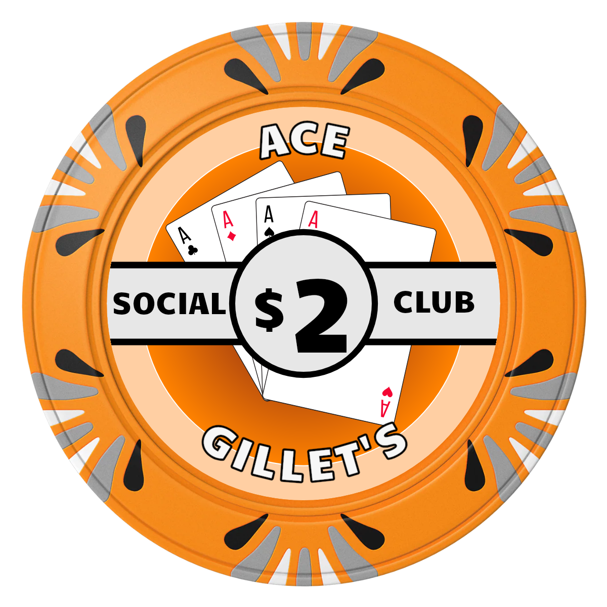 Ace Gillet's Clay Poker Chips - Orange / Macau / 40mm - Front