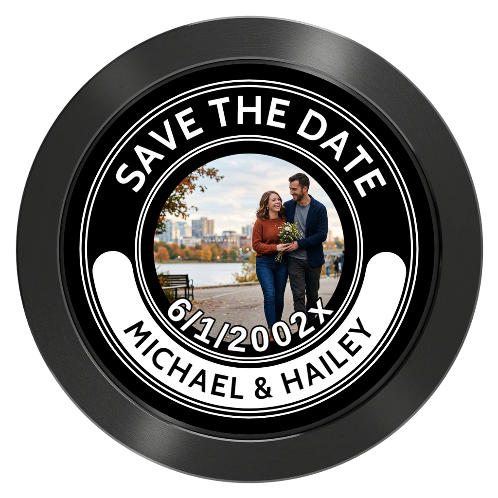 Save the Date Photo QR Code Aluminum Poker Chips - Black - Front