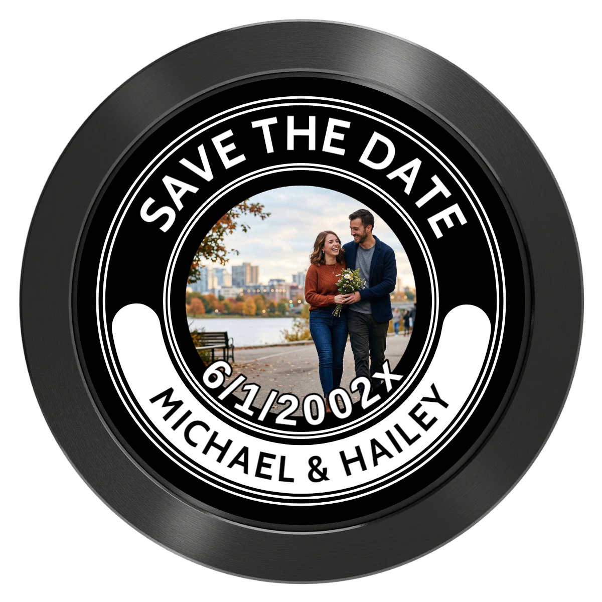 Save the Date Photo QR Code Aluminum Poker Chips - Black - Front