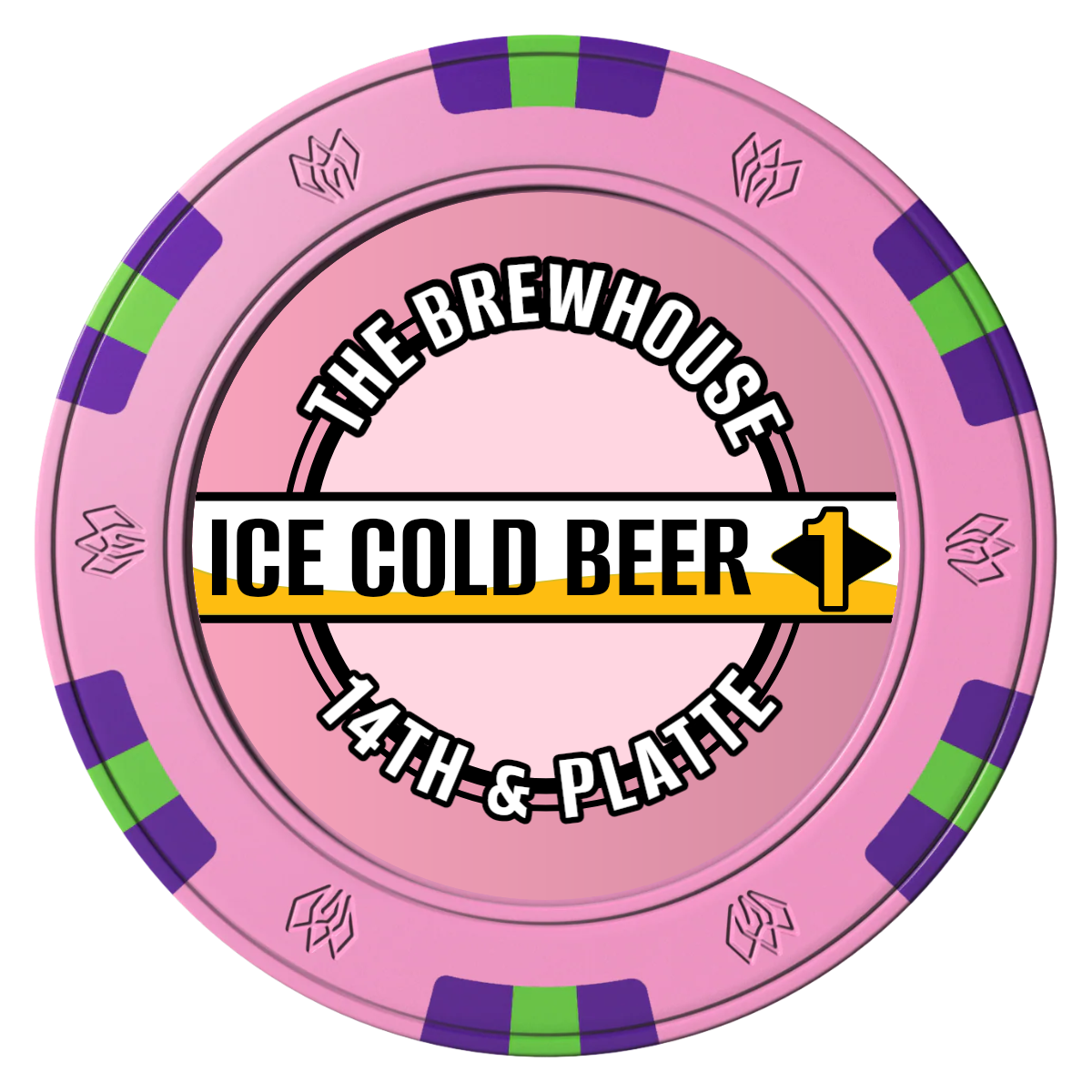 Ice Cold Beer Drink Token Clay Poker Chips - Pink / 6 Spot Gem / 43mm - Front