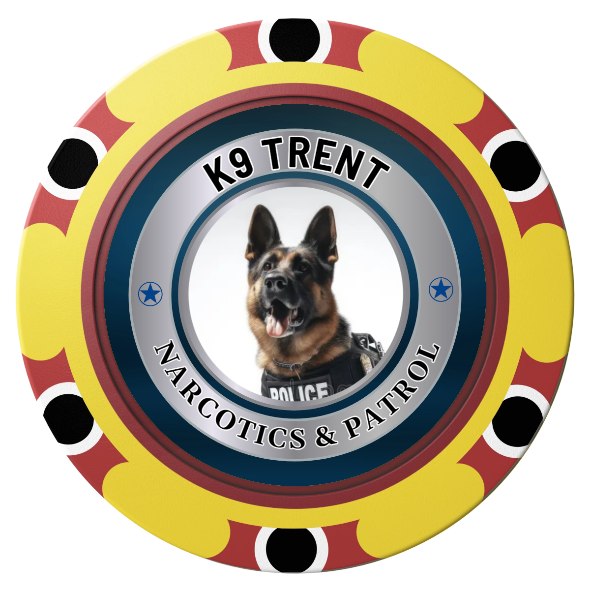 K-9 Trent Clay Poker Chips - Yellow / Monte Carlo / 40mm - Front