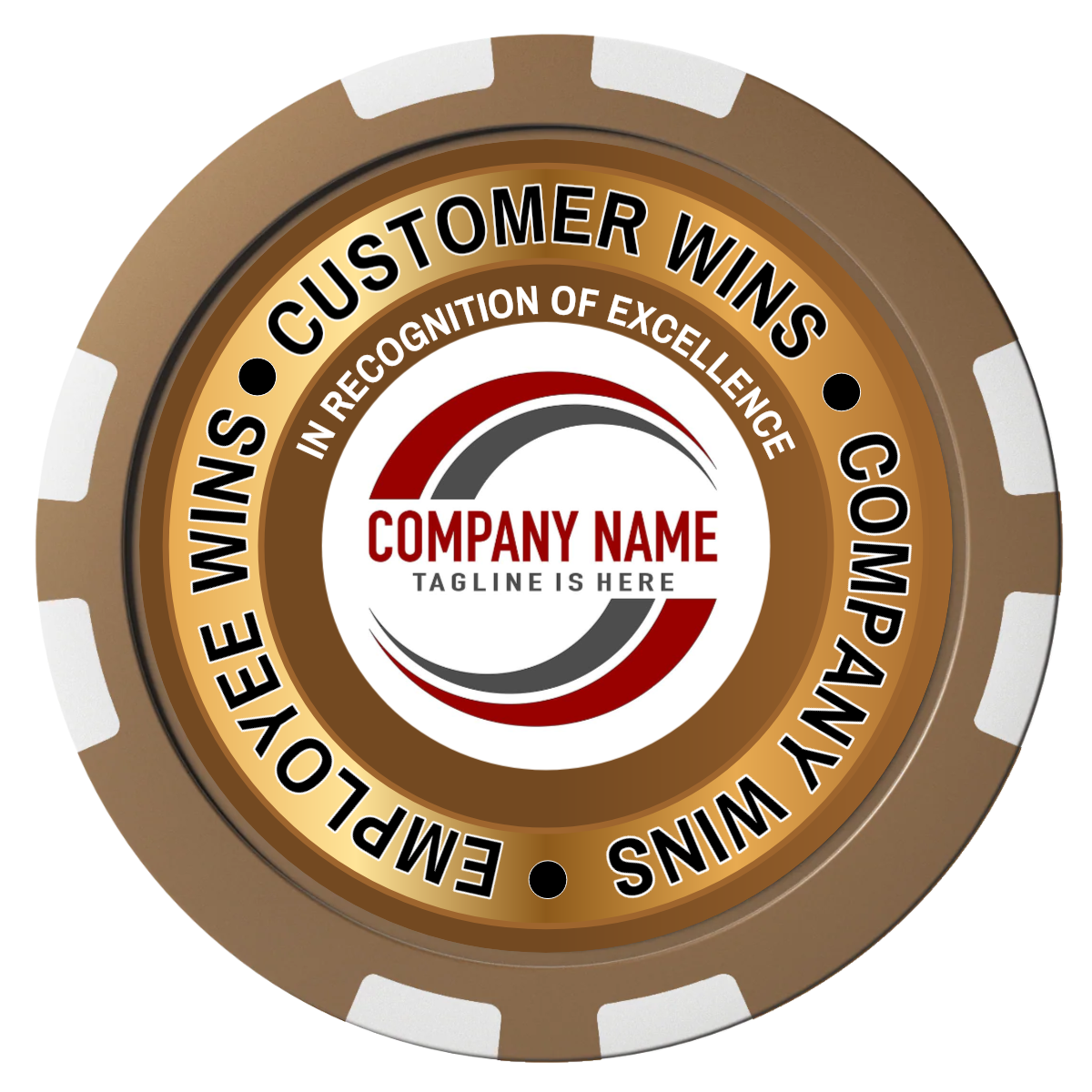 Gold Standard Composite Poker Chips - Brown / 8 Stripe - Front